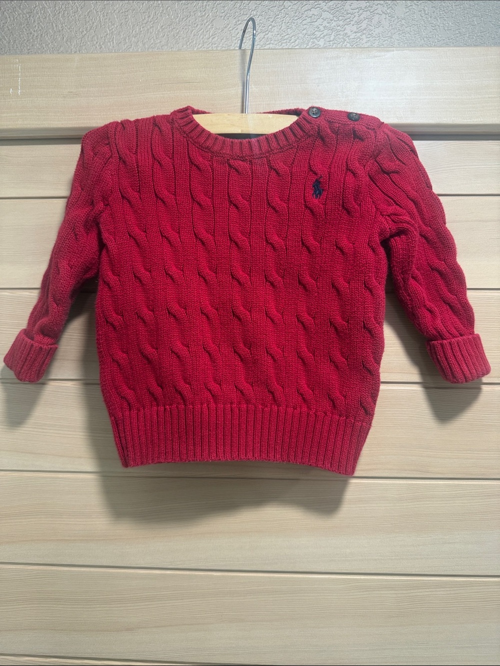 Ralph Lauren Bright Red Cable Knit Baby Pullover